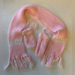 Vintage Pink Knit Scarf and Mittens Set for Baby/Child